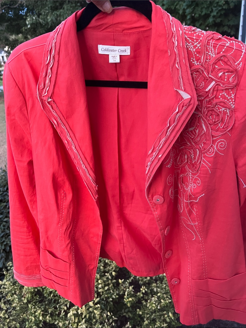 Coldwater Creek Women's (burnt 🪸 coral color) Embroidered Blazer size 14